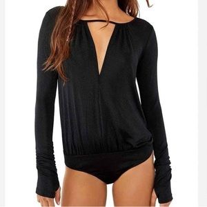 Free People Black Long Sleeve Bodysuit